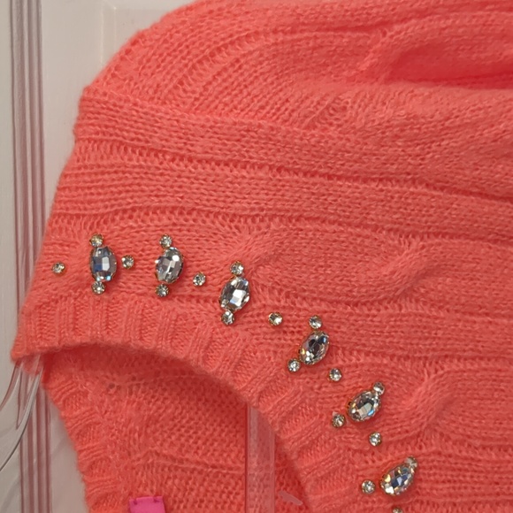 Lilly Pulitzer Dario Rhinestone Embellished Coral Scoop Neck Cable Knit Sweater - Picture 3 of 13